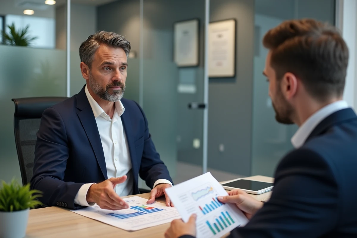 Agent immobilier expliquant les options de petit prêt hypothécaire à un client dans un bureau
