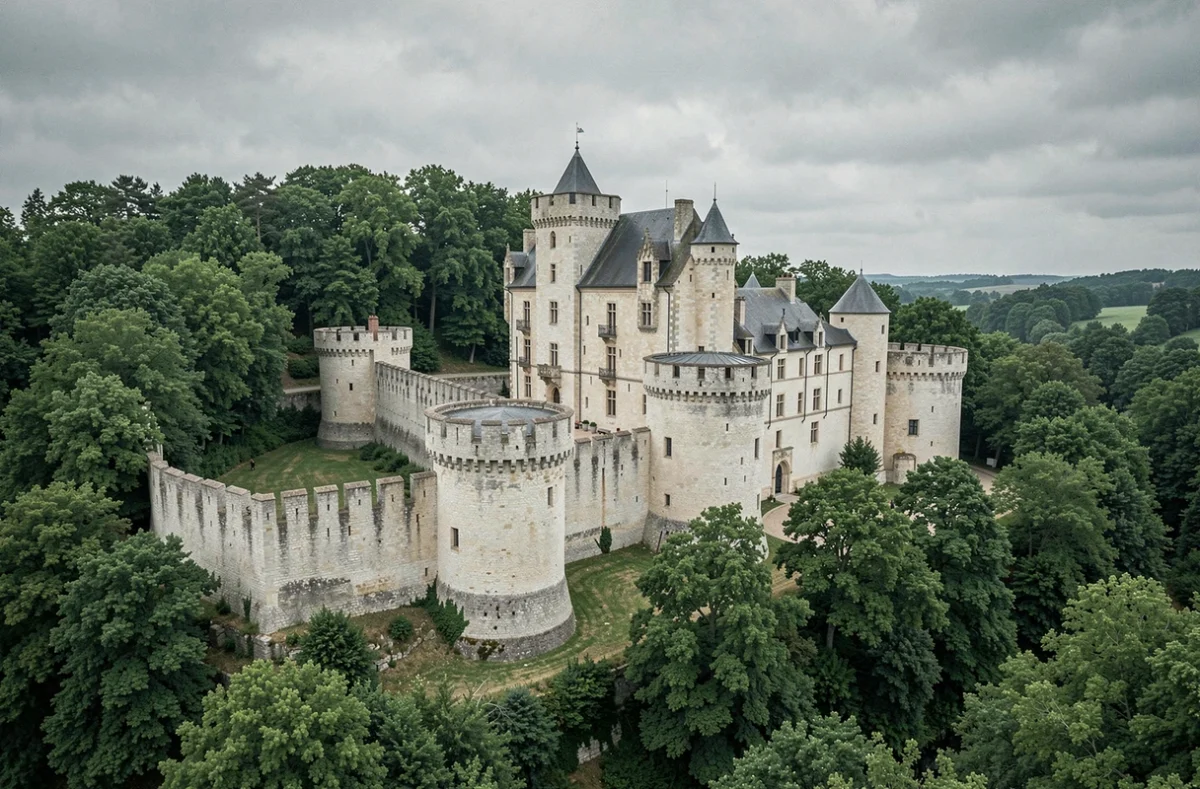Vue extérieure du Château de Bonaguil perché sur son promontoire boisé près de Saint-Front-sur-Lémance