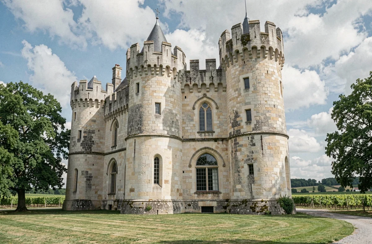 Façade extérieure en pierre du Château de Duras en Lot-et-Garonne