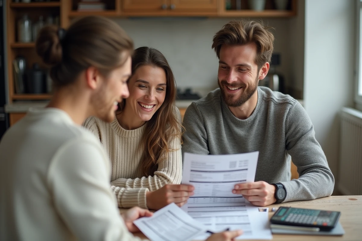 Un couple discute de la renégociation de leur prêt immobilier avec un conseiller bancaire