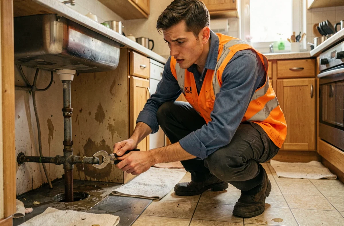 Intervention d'urgence de Dépann'17 sur une rupture de canalisation sous évier