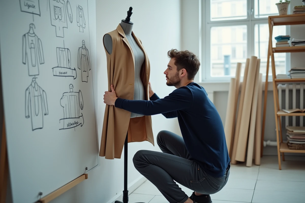 Étudiant en mode ajustant un mannequin pour illustrer les principes de design vestimentaire