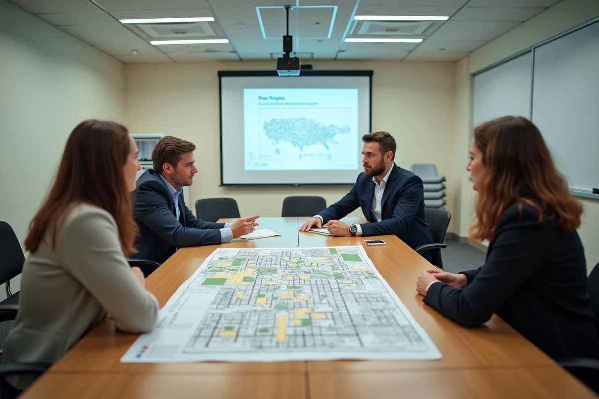 Réunion municipale autour d'un plan de zonage pour discuter des décisions d'urbanisme