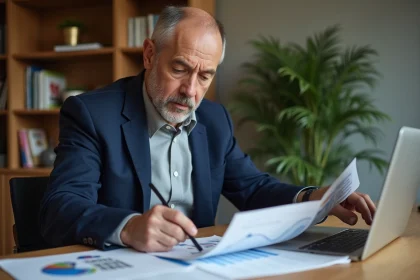 Propriétaire immobilier analysant des documents pour décider quand vendre son investissement locatif